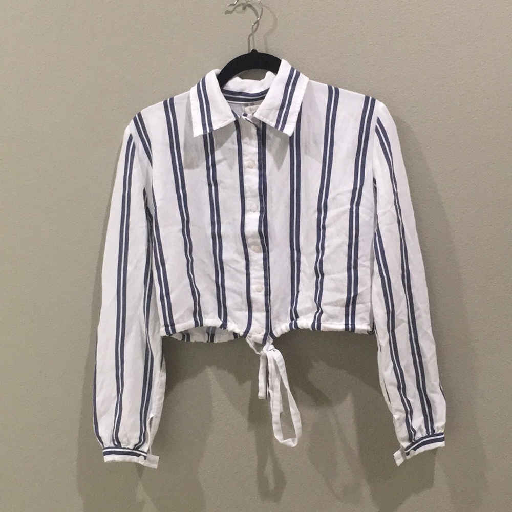 Long sleeve white and blue stripe button down